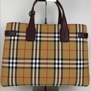 New Burberry Medium Banner Check and Leather Tote